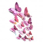 Set 12 deco 3D dubbele vlinders roze